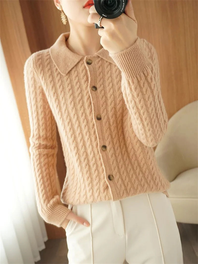 Cashmere Sweater For Women Autumn And Winter New Knitted Cardigan For Women Loose Fitting Woolen Sweater Lapel Jacket Camel XXXL