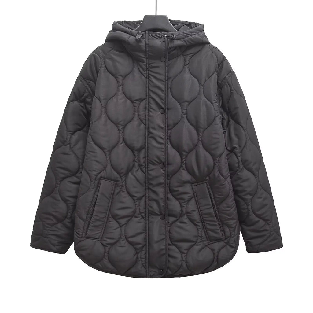 Women's Coat Cotton Robe Long Sleeve Solid Color with Hat and Pocket Autumn New Coat Cotton Robe