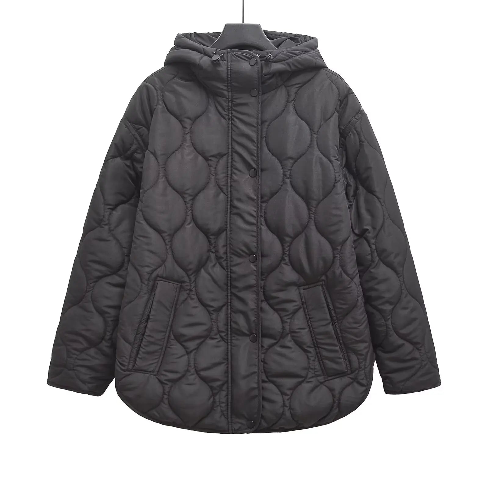 Women's Coat Cotton Robe Long Sleeve Solid Color with Hat and Pocket Autumn New Coat Cotton Robe