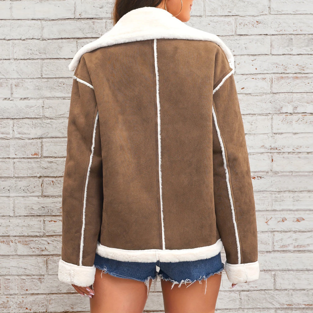 Women's New Coat Autumn Winter Fashion Lapel Thin Plush Short Jacket Trendy fashion Biker Retro Style Cropped Coat Streetwear