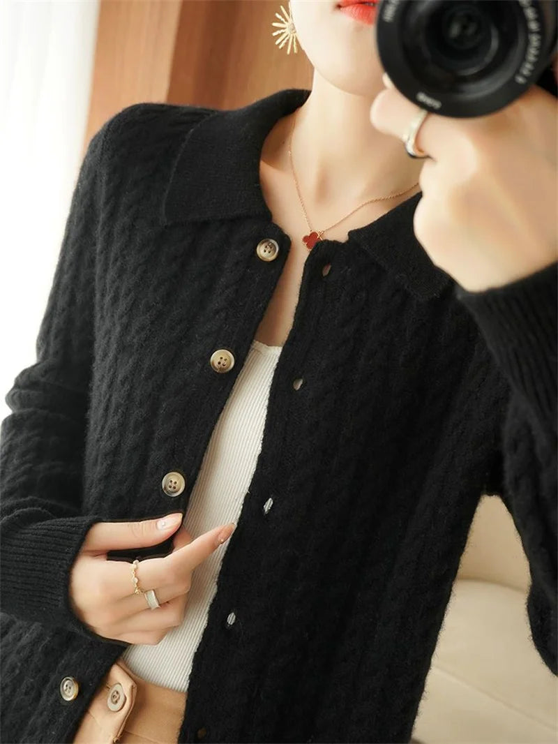 Cashmere Sweater For Women Autumn And Winter New Knitted Cardigan For Women Loose Fitting Woolen Sweater Lapel Jacket Camel XXXL