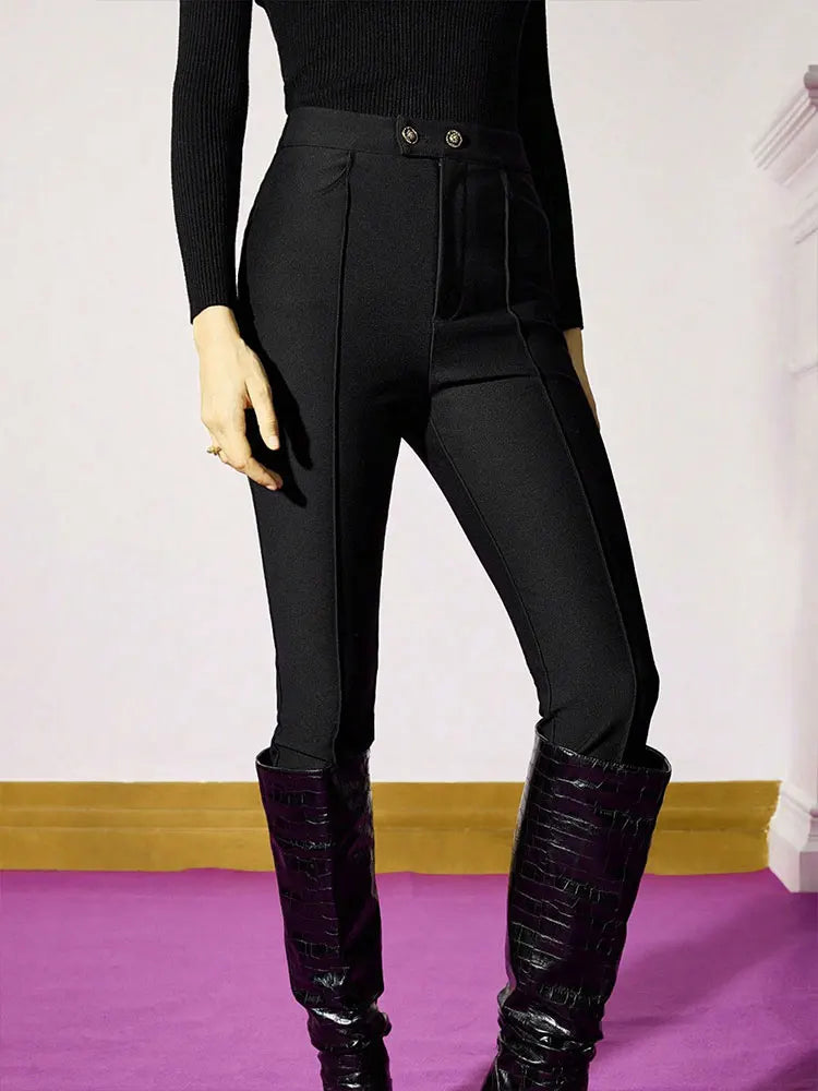 Women Trousers Summer Streetwear Fashion Pockets Button Black Sexy Trousers Casual Slim Elegant Female Versatile Pants Clothing