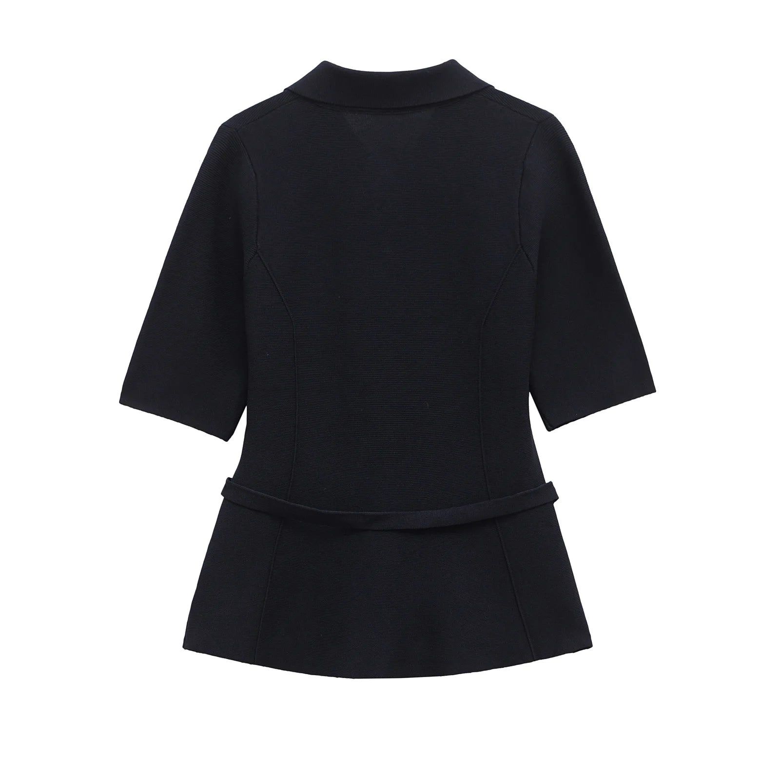 Women's clothing 2025 summer new European and American style women's clothing new solid color belt decorative flat-pin lapel top