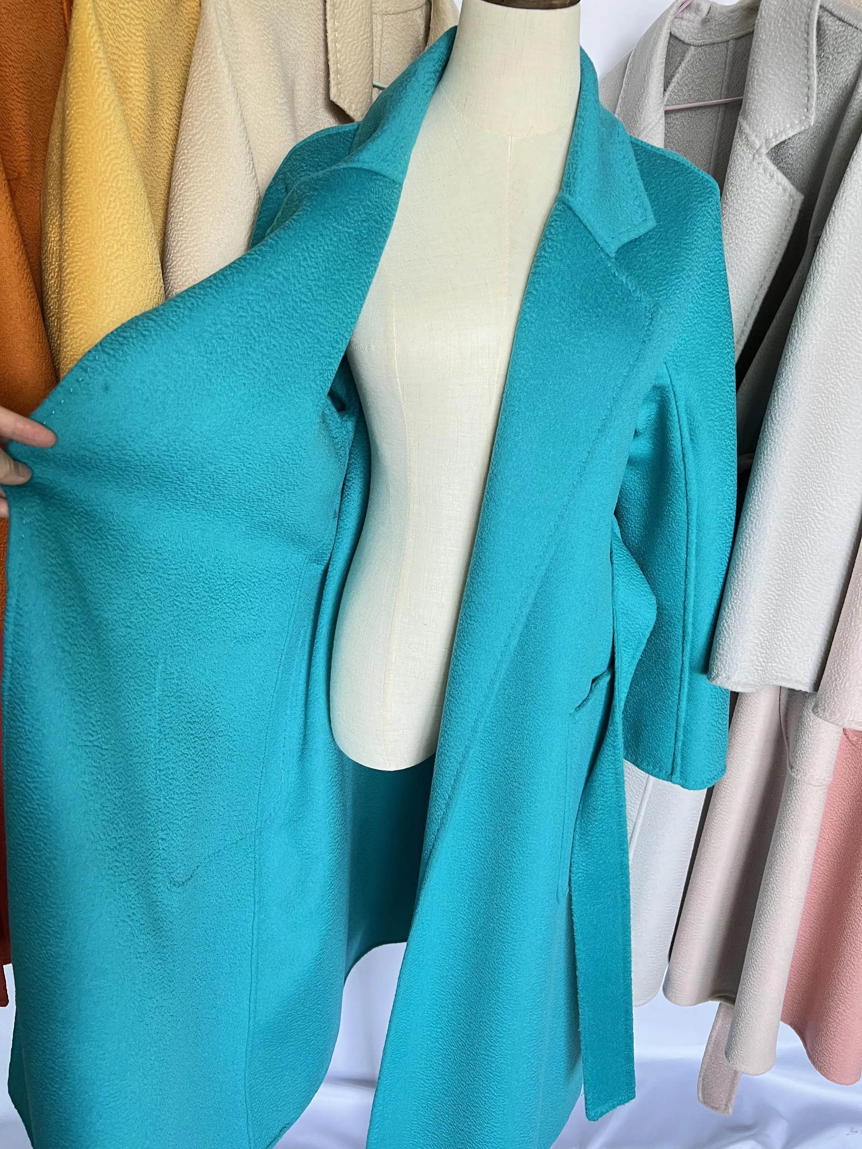 Cashmere Coat Female Winter Mid-Length Corrugated Coat Black Wool Coat Woman Autumn New Casual Fashion Red Beige Lace-Up Coat