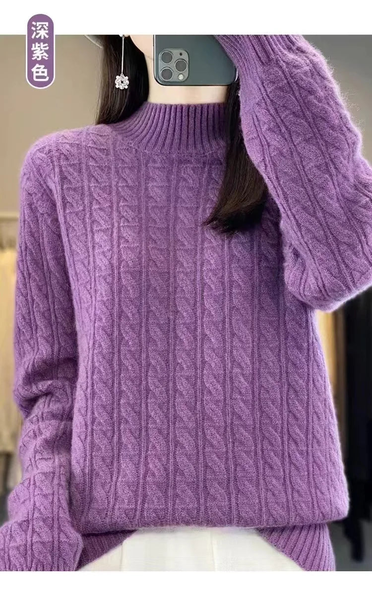 Cashmere Sweater Women's Autumn Winter New Half Turtleneck Bottoming Thickened Knitted Top Loose Solid Color