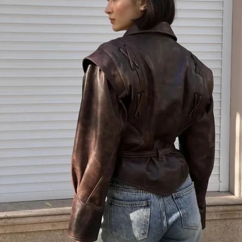 Autumn and Winter Faux Leather Jackets for Women 2025 Chic Dropped Shoulder PU Jacket Coat Casual Office Lady Blouses