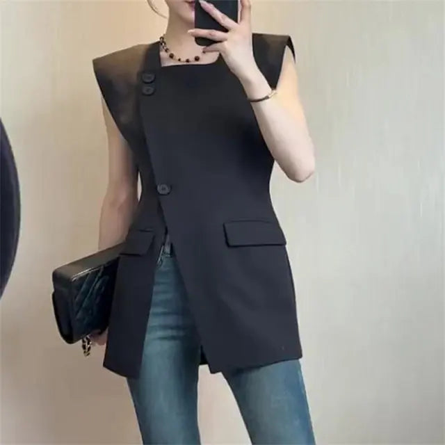 Women's Vest 2025 Spring Autumn Popular Fashion Sleeveless Female Waistcoat High-end Black Ladies Vests Outwear