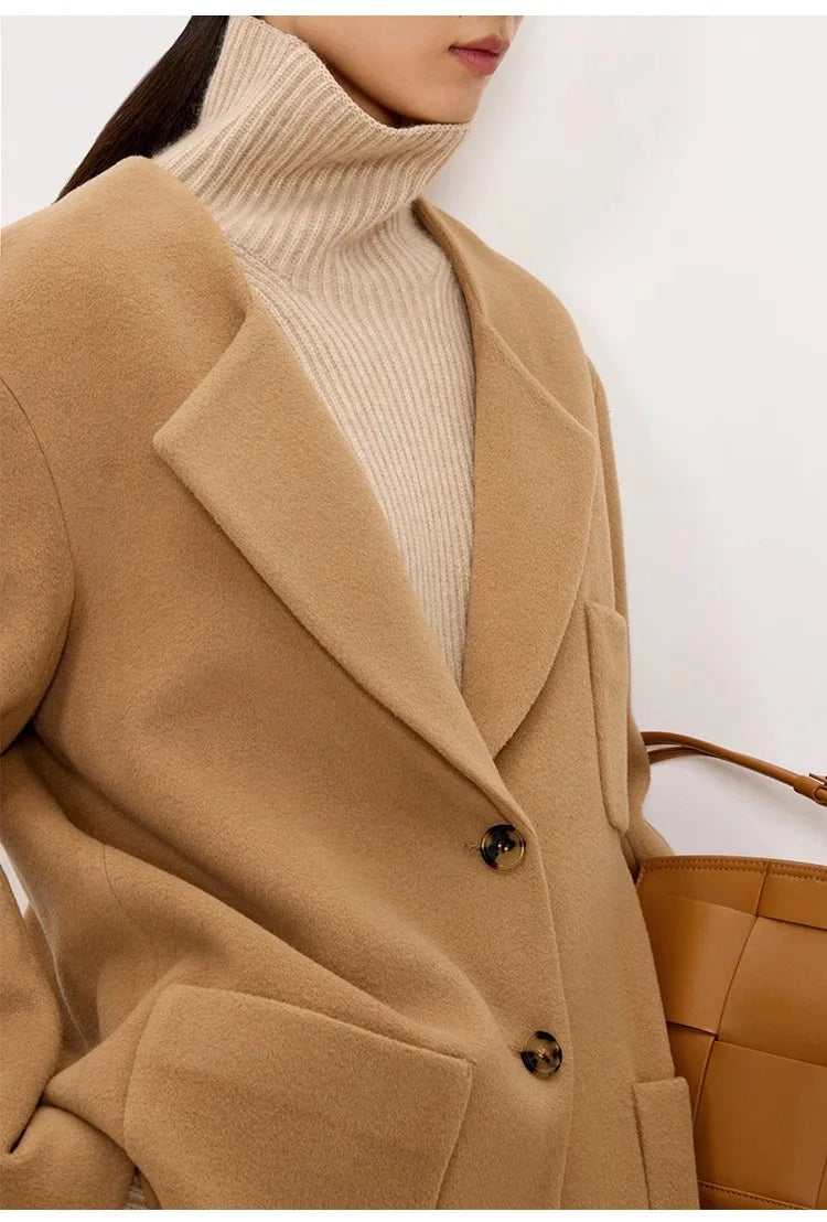 Women's High-Necked Cashmere Sweater Loose Padded Bottoming Pullover Autumn Winter Warm Lazy Wind Style 100% Pure Wool