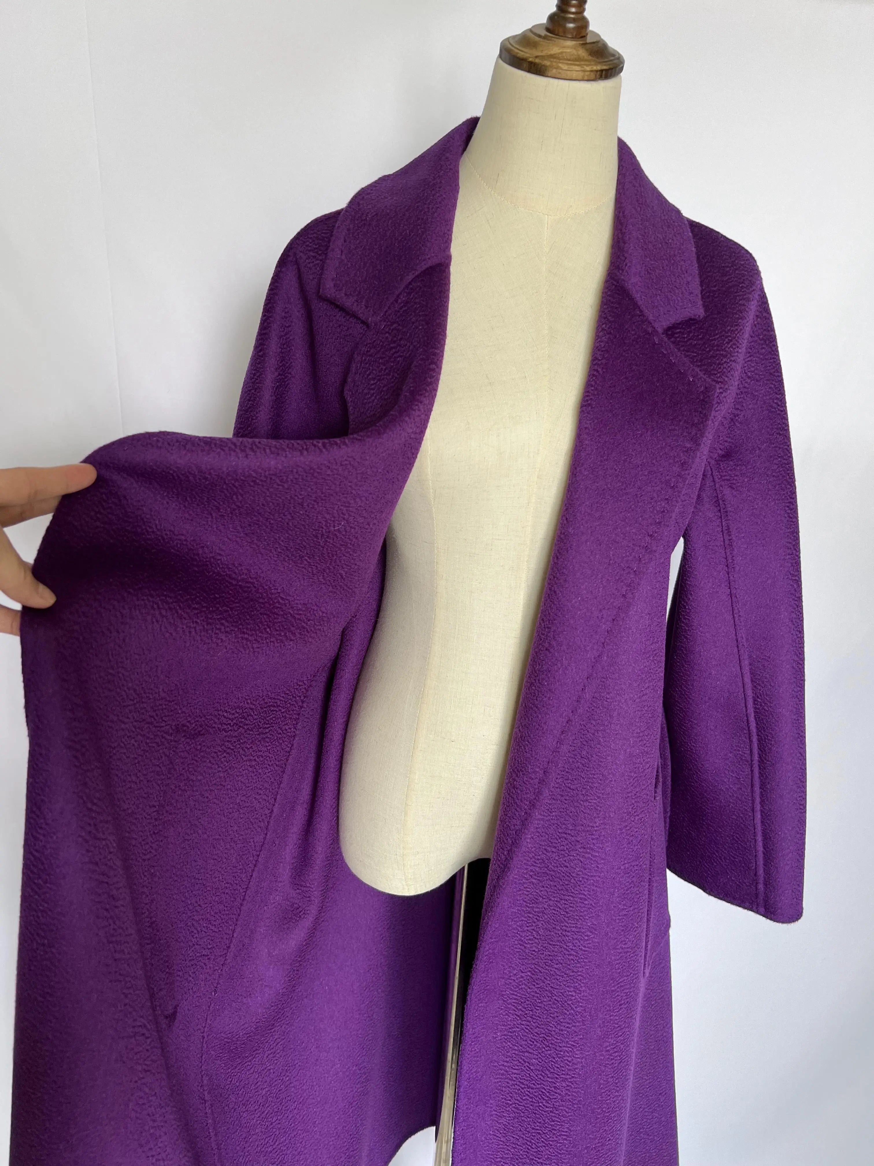 Cashmere Coat Female Winter Mid-Length Corrugated Coat Black Wool Coat Woman Autumn New Casual Fashion Red Beige Lace-Up Coat