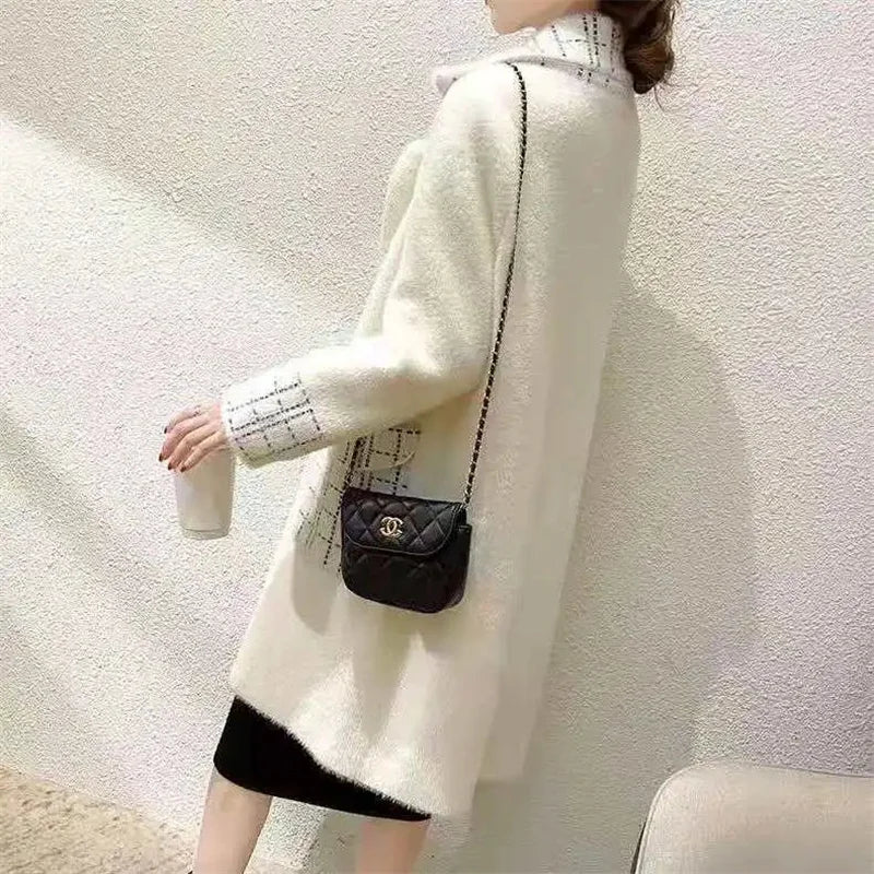 Woolen Coat Women New Autumn Winter Korean Trend Ladies Imitation Mink Velvet Jacket Simple Mid-Length Female Thickened Top Coat