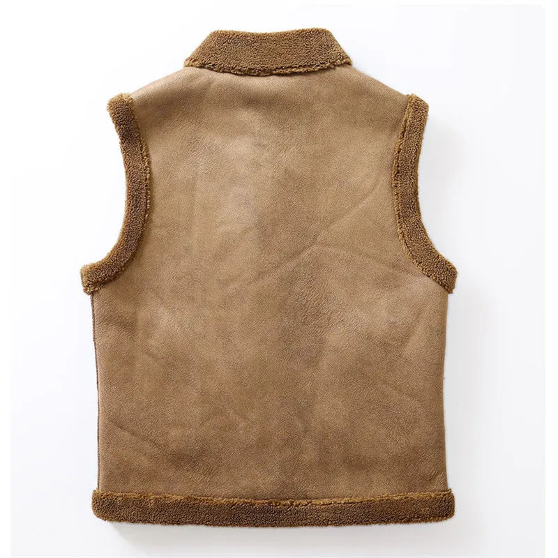 Winter Lamb Wool Vests Men Warm Coat Fashion Casual Thick Stand Collar Sleeveless Jacket Can Be Worn On Both Sides Waistcoat Man