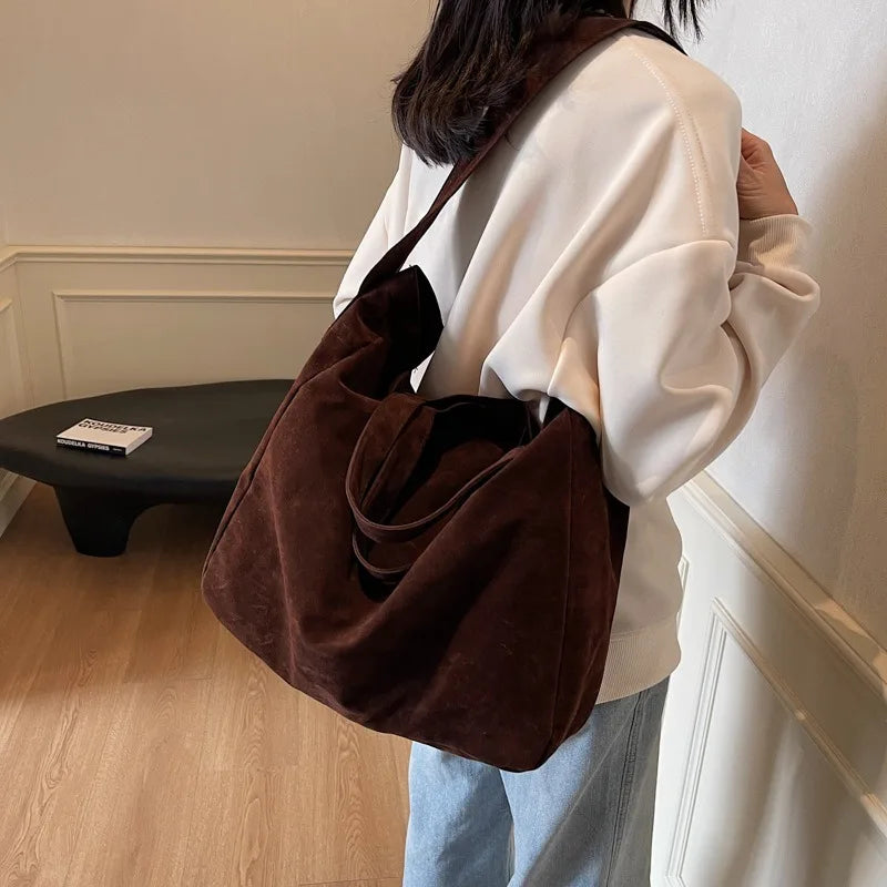 Women's Tote Bags 2025 New Fashion Suede Vintage Large Shoulder Crossbody Bag for Woman Korean Female Student Bookbag Handbags