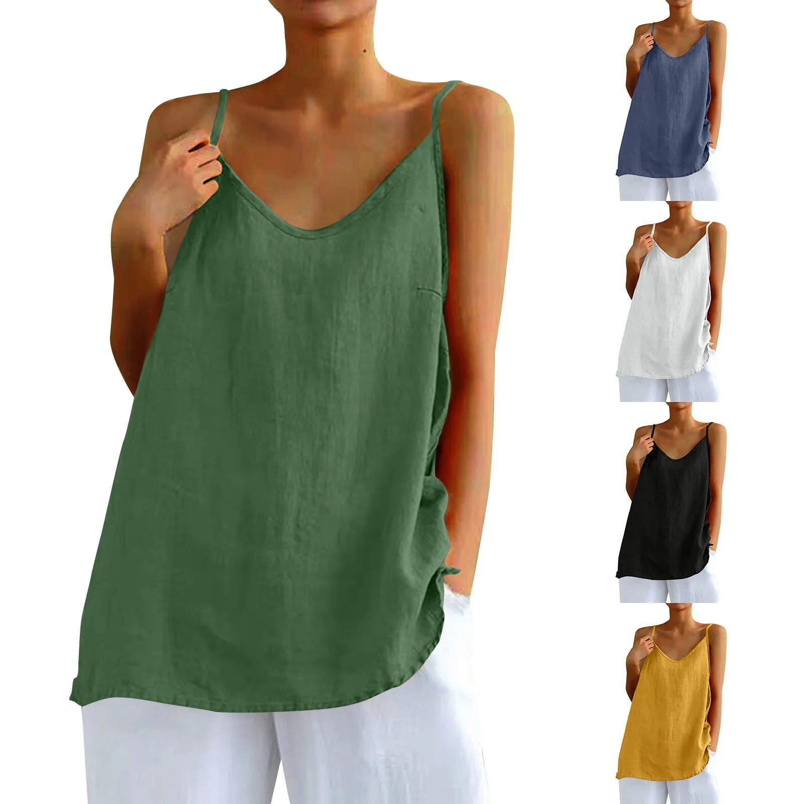 Women's tops sexys Cotton Linen Camisole Vest Summer Loose Sleeveless Versatile Bottom Top solid color blouse classic camisetas