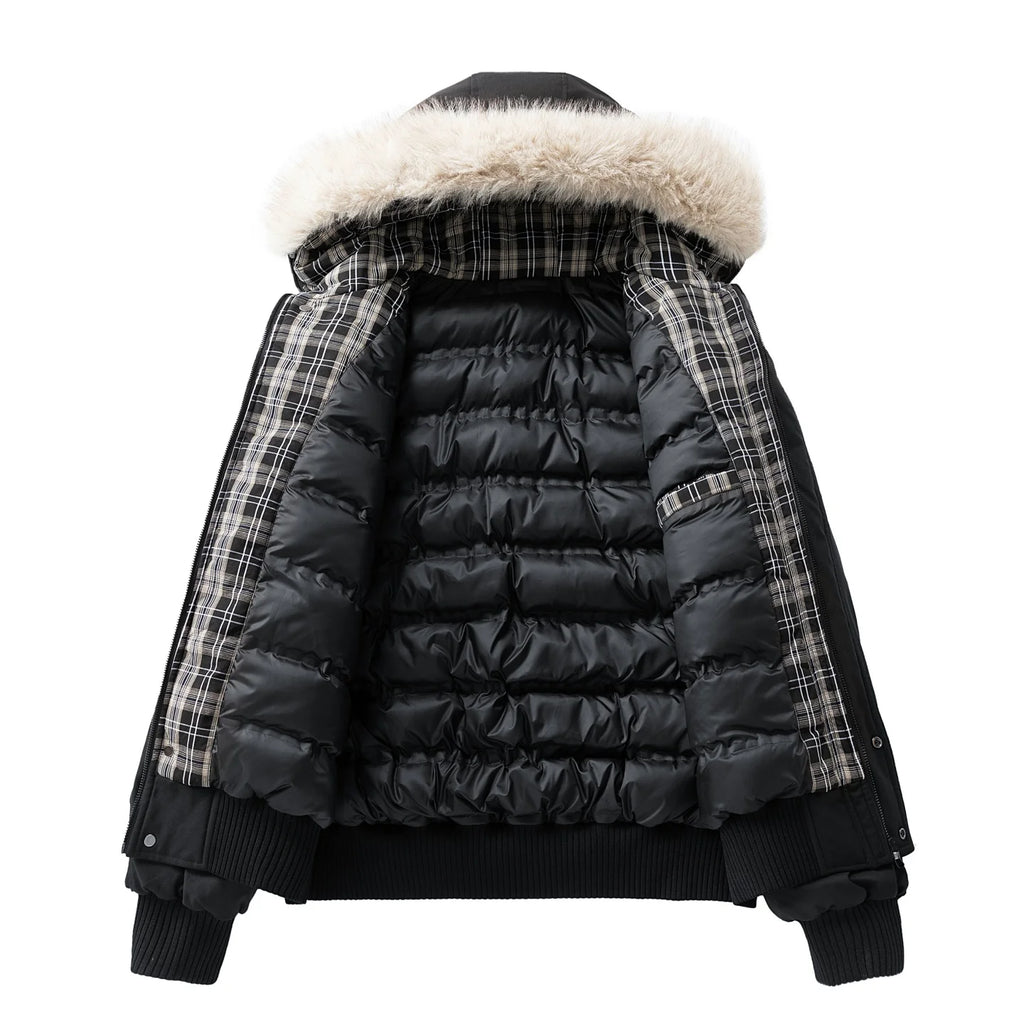 Men's Winter Jacket Woolen Collar Cotton-padded Jacket Outdoor Thickened Hooded Jacket Casual and Windproof Jacket for Teenagers