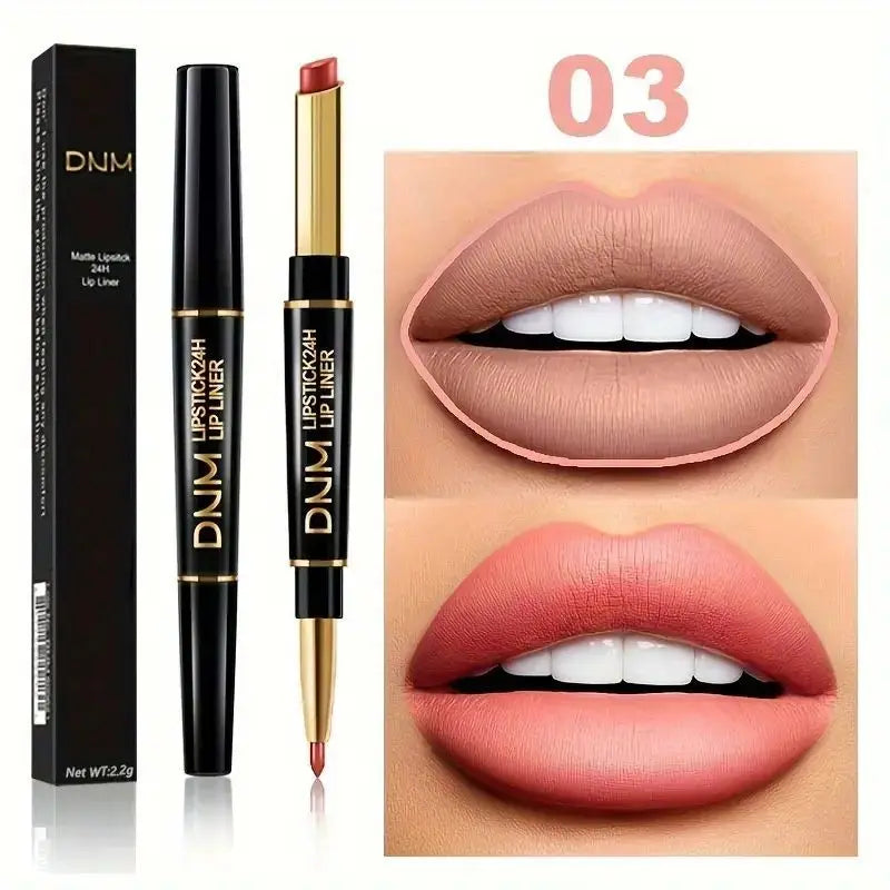 12 Colors Double-Ended Lipstick & Lip Liner Pencil，Waterproof, Non-Stick, Long Lasting,Make Natural Makeup Effect for All Skin