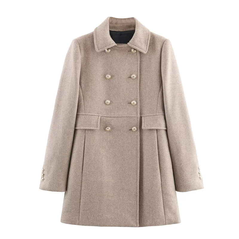 Women's Wool Coat Solid Color Lapel Short Double-Breasted Coat  Autumn and Winter Casual Simple Clothing