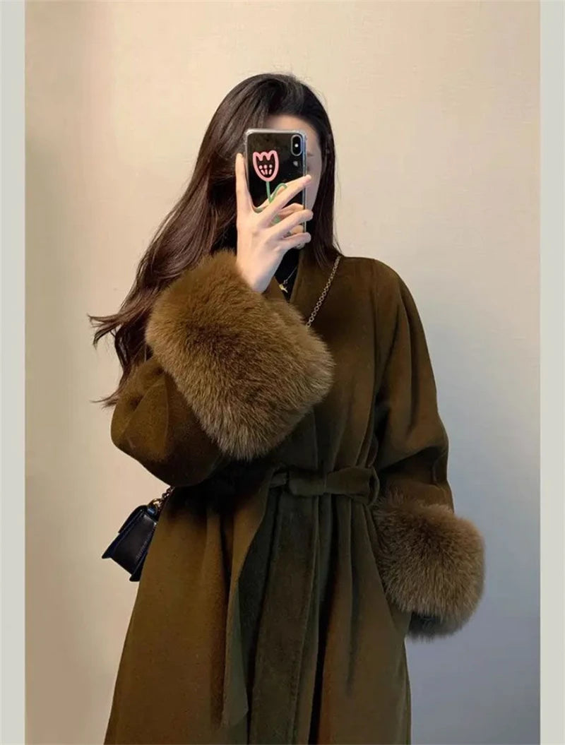 2025 Spring Women Drouble Breasted Woolen Coat Loose Style Cashmere Winter Clothes Long Coats Tops New