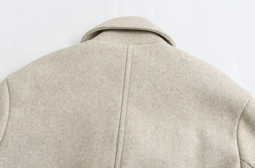 Women's Soft Loose Woolen Coat, Long Sleeve, Welt Pockets, Oversized, Female Outerwear, Chic Overcoat, Fashion