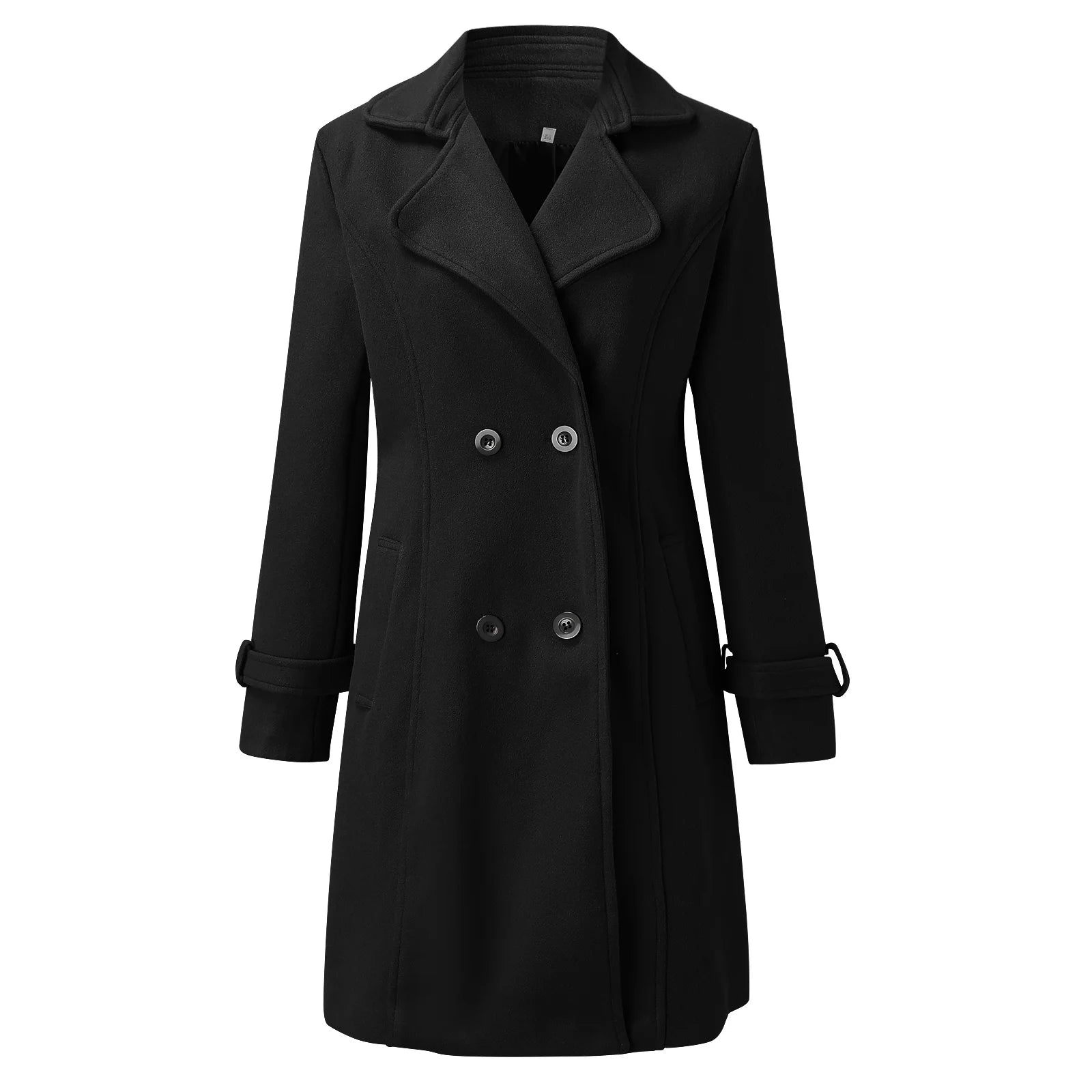 Women's BBW Trench Coat - Notch Lapel Double-Breasted Long Coat Fall Fashion