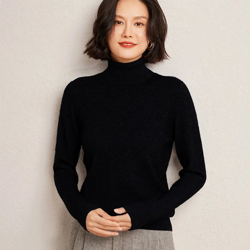 100% Pure Cashmere Sweaters Women' Lapel Knitted Pullover Casual Loose High-End Sweater Autumn New High-Neck Cashmere Base Shirt