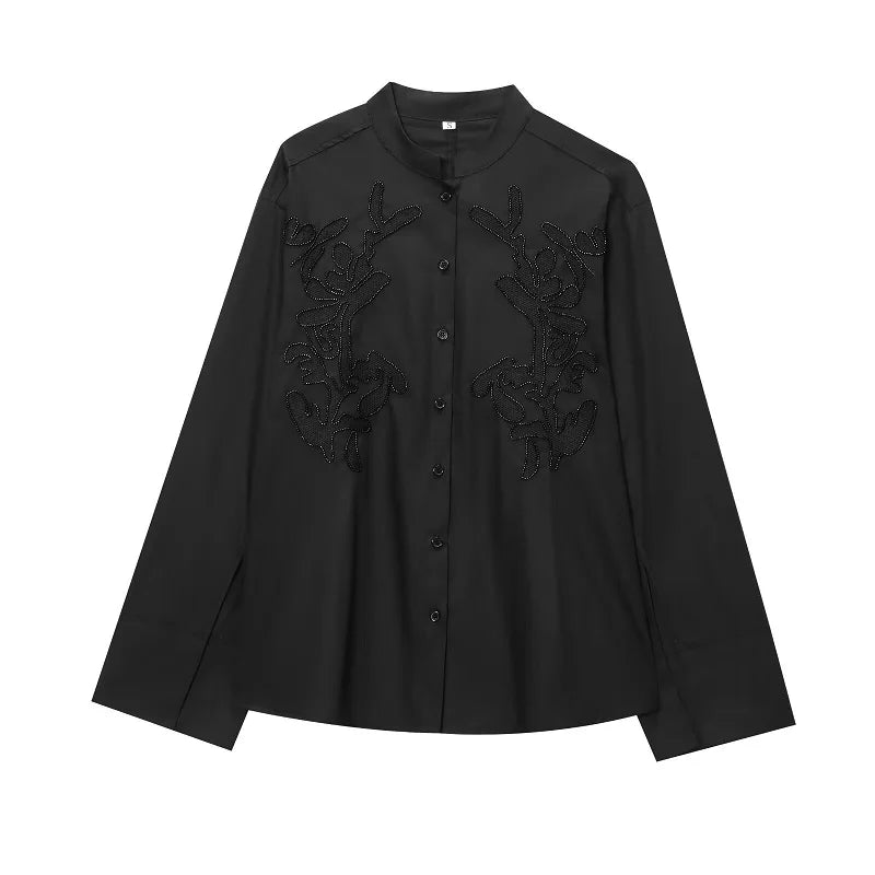 MUJER White Women's Shirt Embroidery Button up Shirts for Women Summer Casual Shirts Woman Long Sleeve Shirts and Blouses Woman