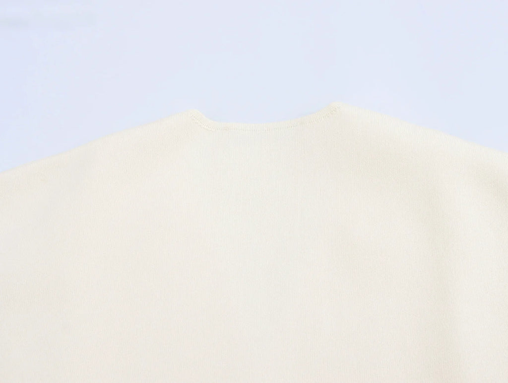 2024 New Autum Women's European and American Style Fashionable Flat-Needle Short-Sleeved V-Neck Knitted Jacket Street Style Top