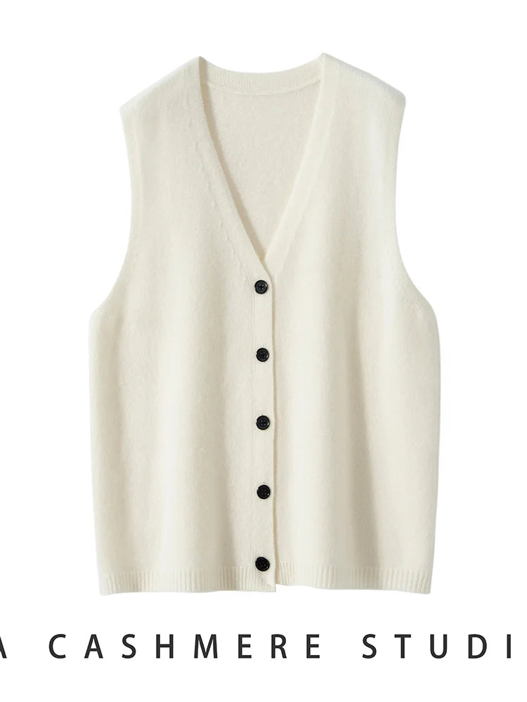 Women Cashmere Sweater Waistcoat Cardigans Vests 100% Cashmere Knitwear Autumn Winter Classics Sleeveless V-neck Office Lady Top
