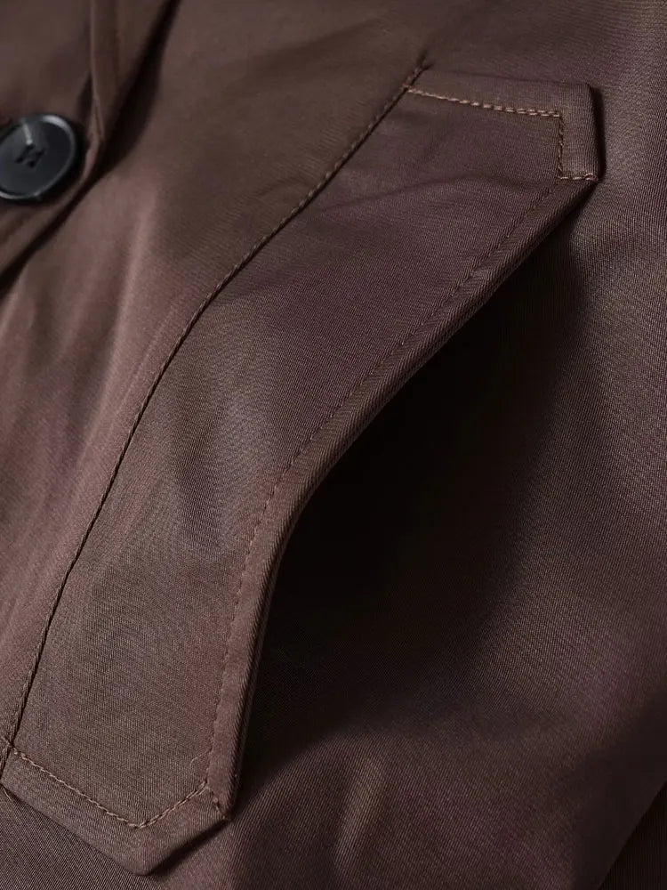 Women's Double-breasted Short Trench Coat Fashion Chic Outerwear with Pockets Long Sleeve Female Top