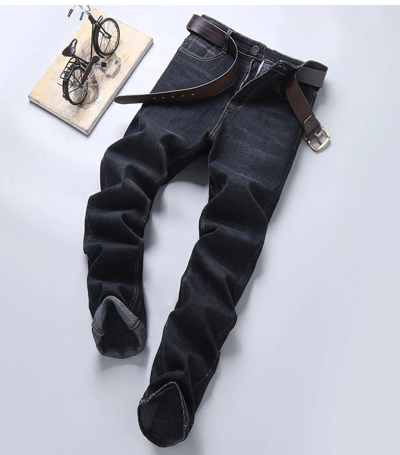 Men Fashion Straight Jeans Men 2024 New Stretch Slim Fit Pants Comfortable Soft Business Denim Trousers Male Brand Clothing