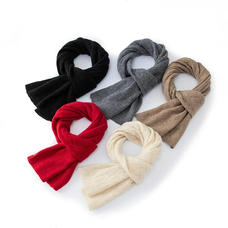 Women 100% Pure Cashmere Knit Scarf Patterned Winter Warm Soft Cozy Fashion Casual Neck Warmer Cold Weather Accessory