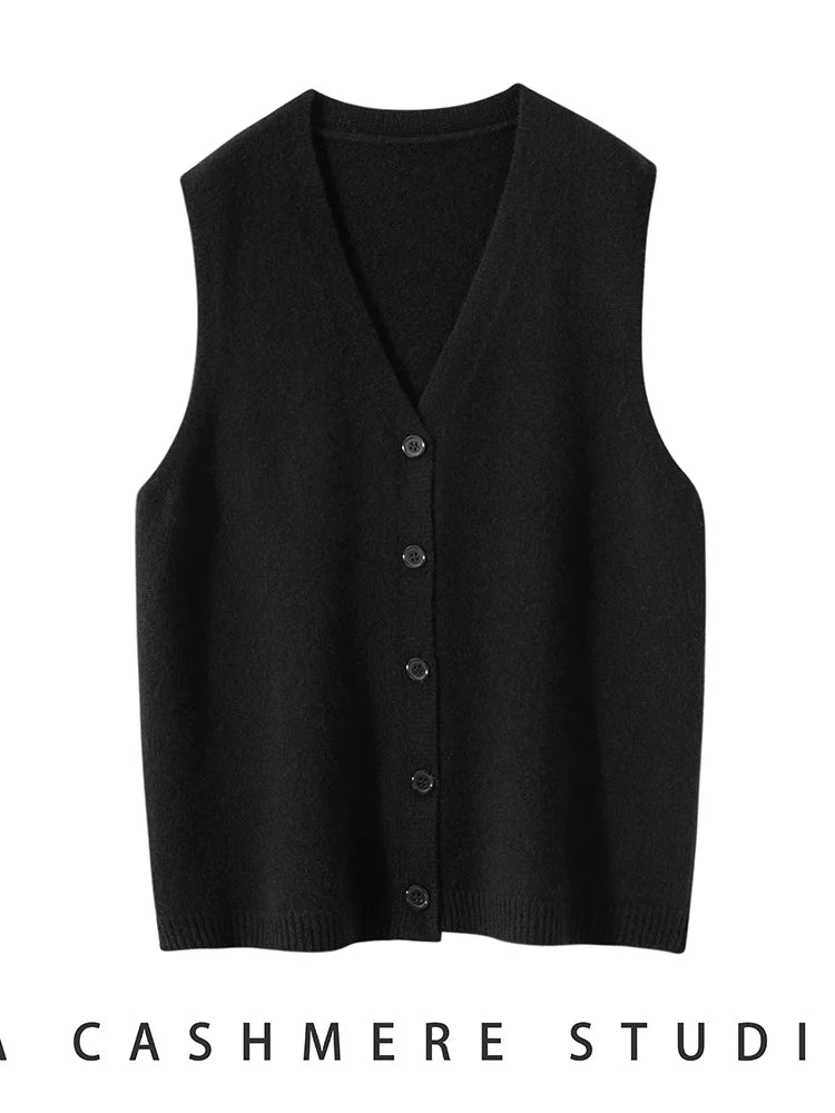 Women Cashmere Sweater Waistcoat Cardigans Vests 100% Cashmere Knitwear Autumn Winter Classics Sleeveless V-neck Office Lady Top