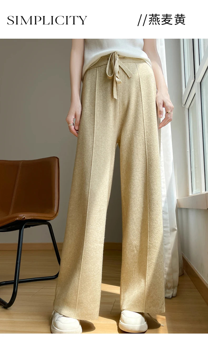 2024 Women's Cashmere Pants Sports Pants Women's Autumn and Winter High Waist Drawstring Warm Pants Knitted Cashmere Warm Pants