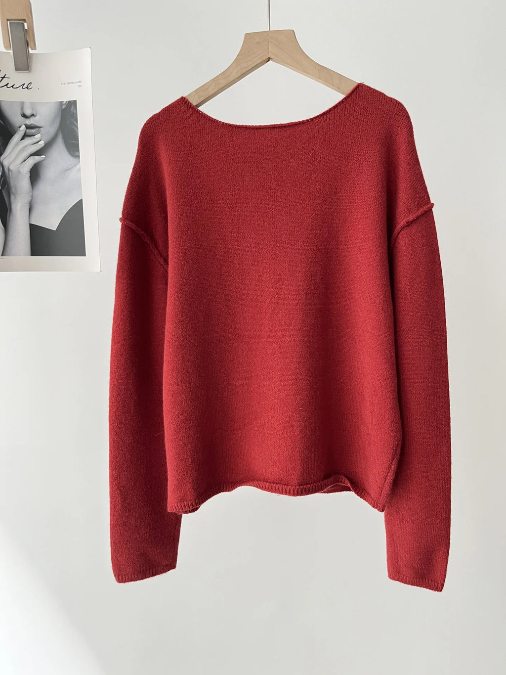 Women's clothing loose multi-color base with soft waxy wool blend round neck long-sleeved knitted sweater 16A