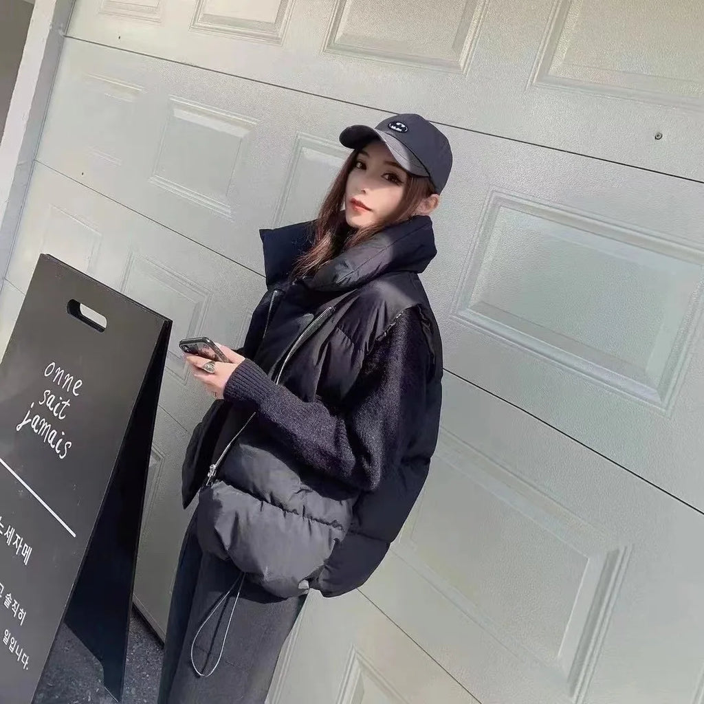 Women's Winter Short down Sleeveless Vest Warm Stand Collar Zipper Jacket Casual Fashion Quilted Cropped Coats Street Outerwear