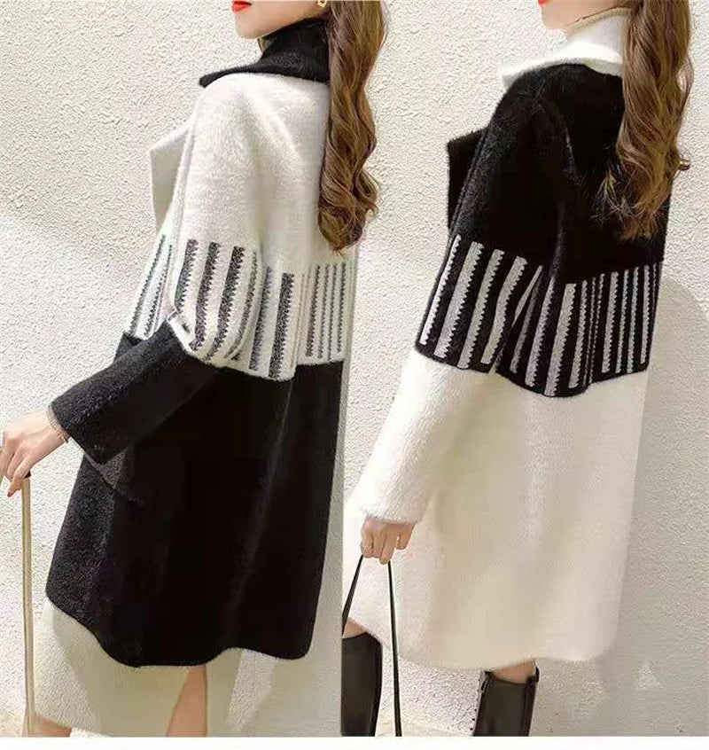 Woolen Coat Women New Autumn Winter Korean Trend Ladies Imitation Mink Velvet Jacket Simple Mid-Length Female Thickened Top Coat