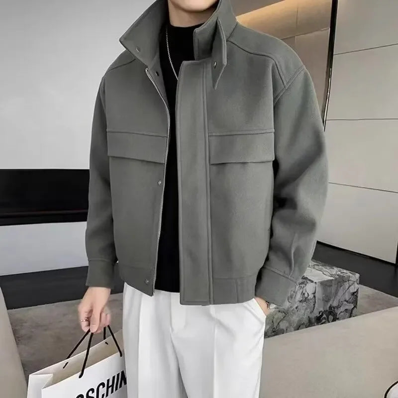 Stylish Wool Jacket for Men Short Trendy Brand Thickened Trendy Casual Versatile High-end Men's Wool Top
