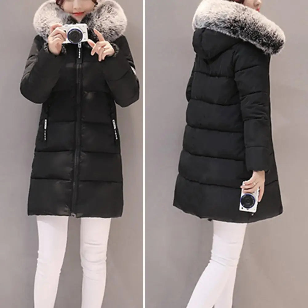 Hooded Cotton Coat Women Hooded Winter Coat Stylish Women's Winter Cotton Coat Thickened Windproof Warm with Hood Zipper Pockets