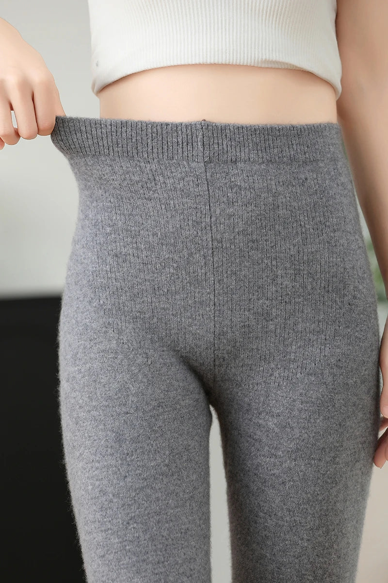 2025 Autumn&Winter Women Knitted Cashmere Wool Pants  Warm Receiving abdomen High elasticity High-quality Basic Slimming legging