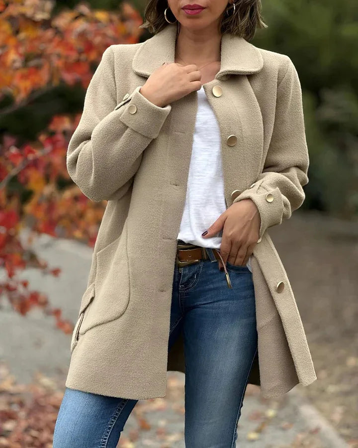 2024 Autumn and Winter New Style Women's Lapel Solid Color Casual Bow Woolen Coat Women's Clothing Пальто Женское