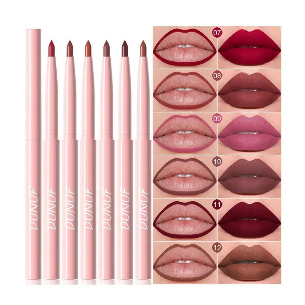 6 Matte Lip Liner, Red Pigment, Nude Brown Smooth Rose, Long-Lasting Rotating Lipstick Pencil Set, Women's Facial Cosmetics