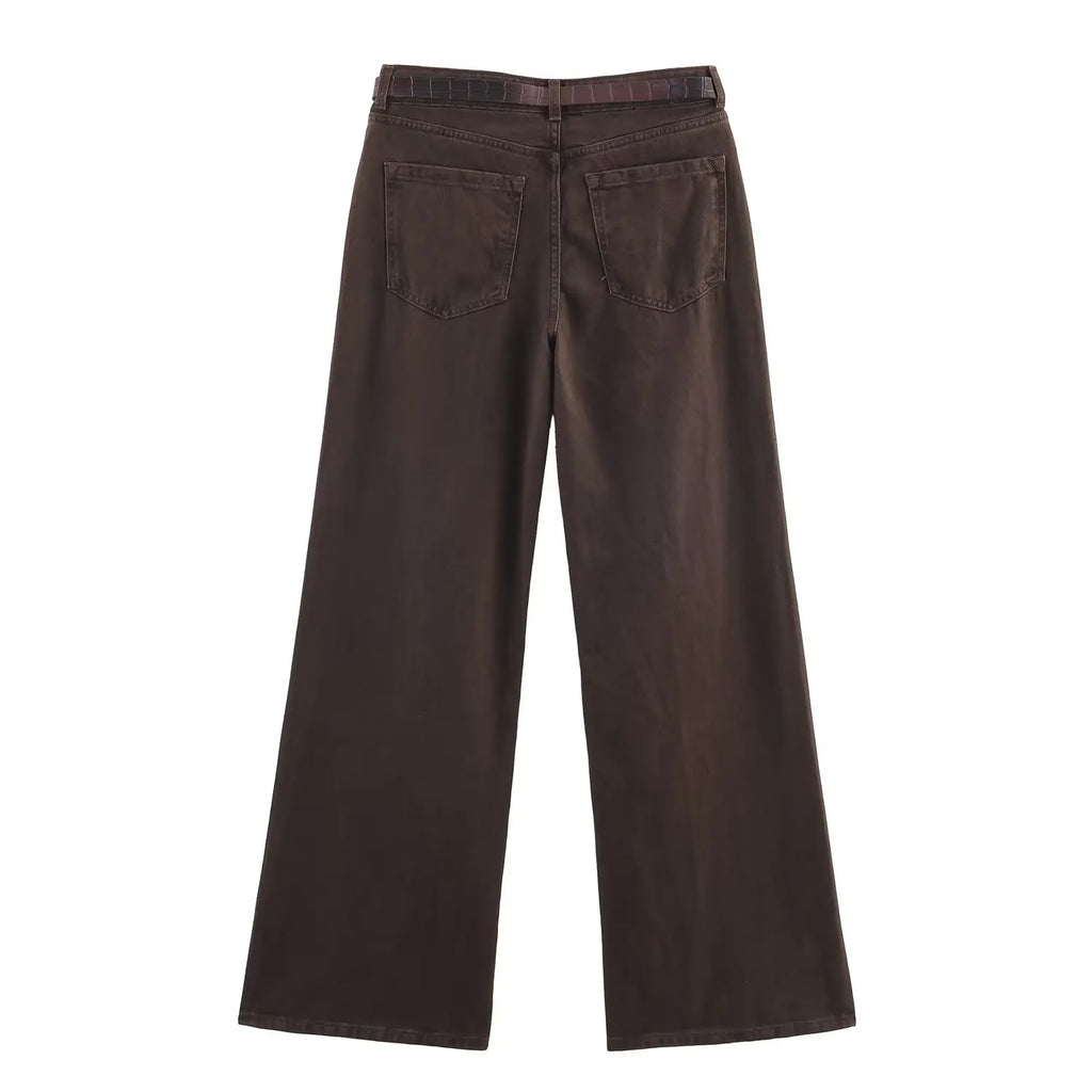 2025 Fashion New Arrival: High-Waisted Wide-Leg Pants with Belt Women's Fashionable Casual Pairing: High-Waisted Drawstring Wide