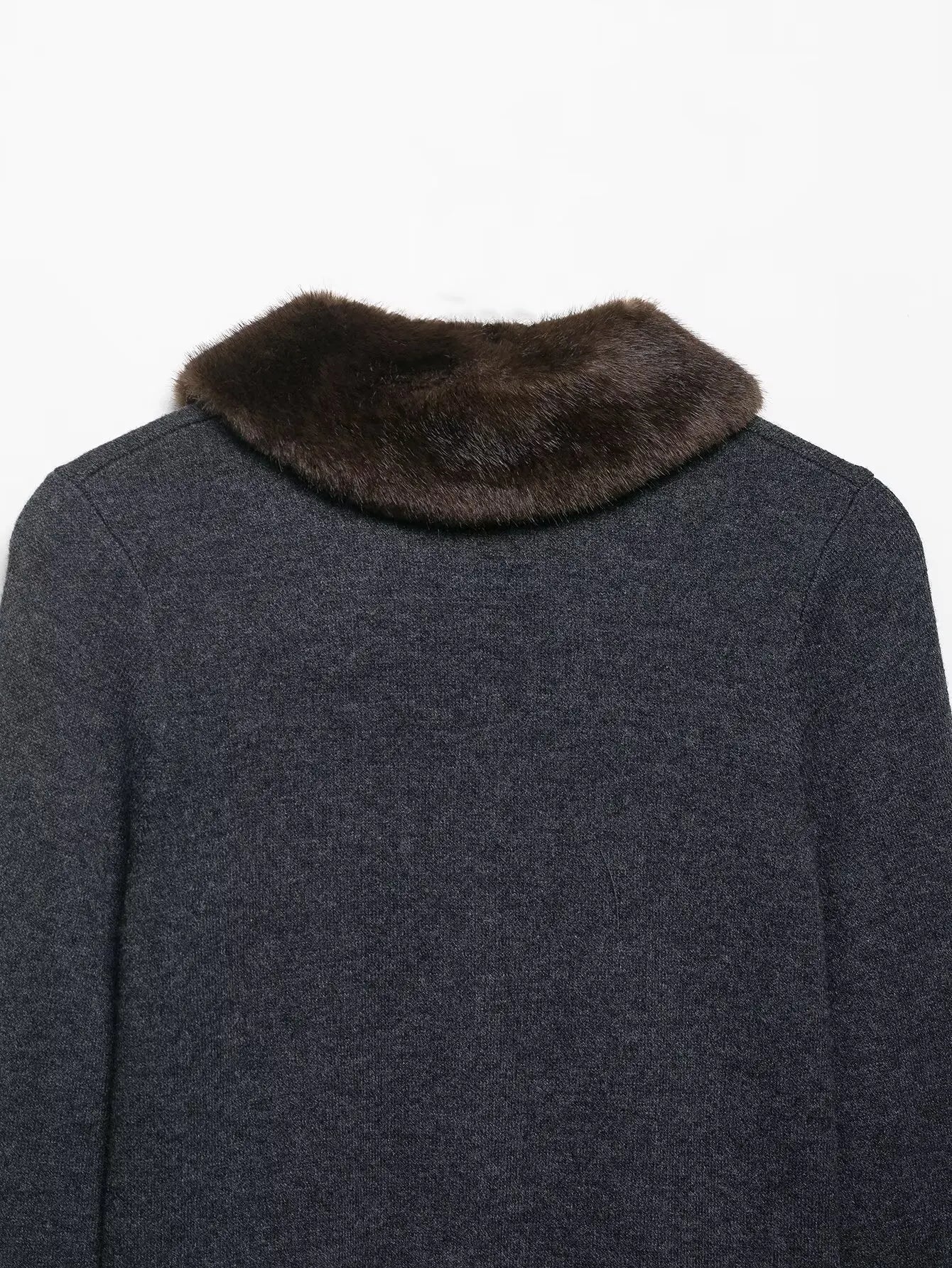 Women's Knitted Coat Autumn Winter Dark Gray Long Sleeve Female Faux Fur Effect Knitted Cardigan Coat Casual Fashion Versatile