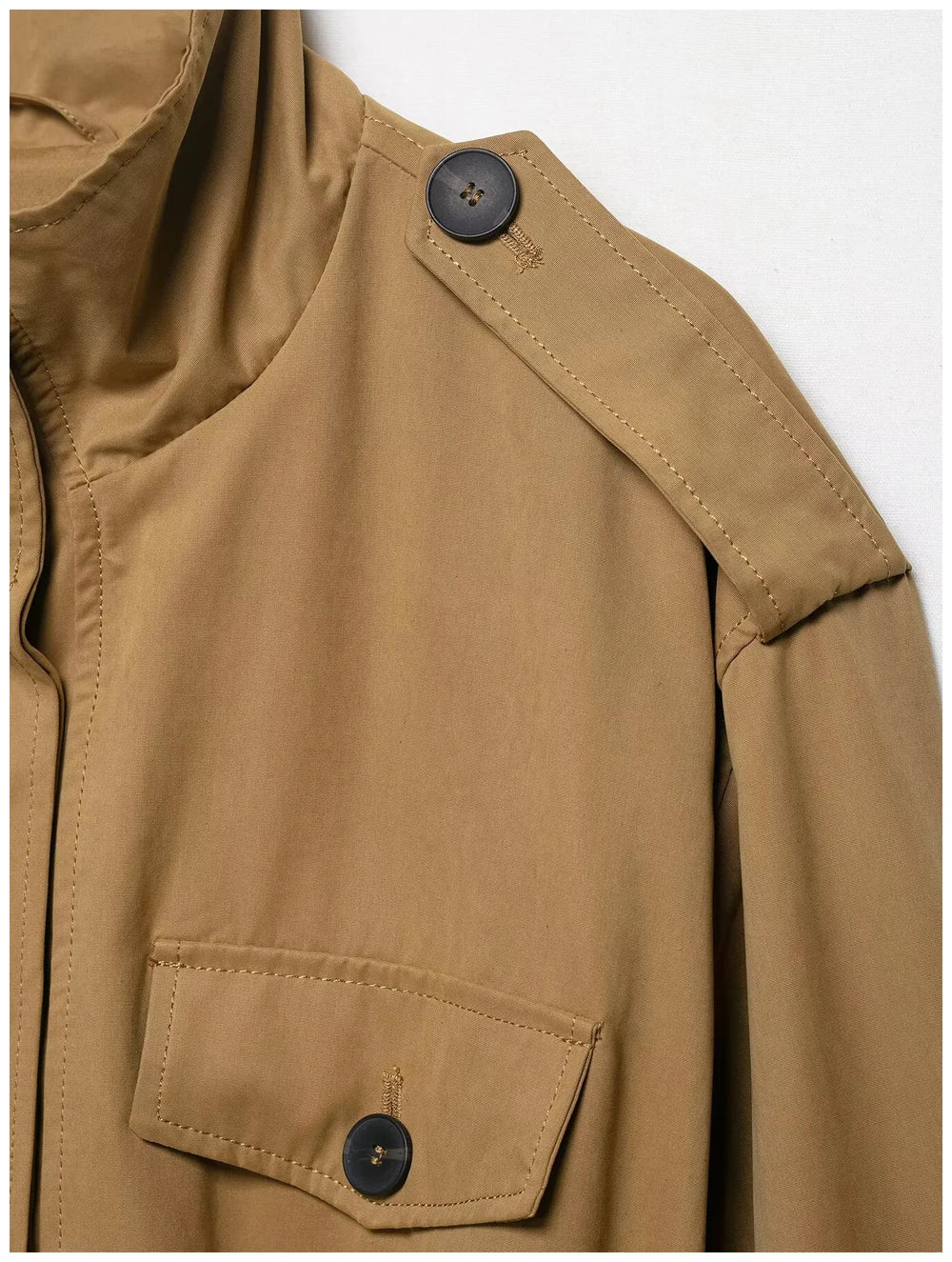 Women Fashion Cinched Waist Short Workwear Jacket Stand Collar Belted Trendy And Versatile Trench Coat Casual Stylish Streetwear