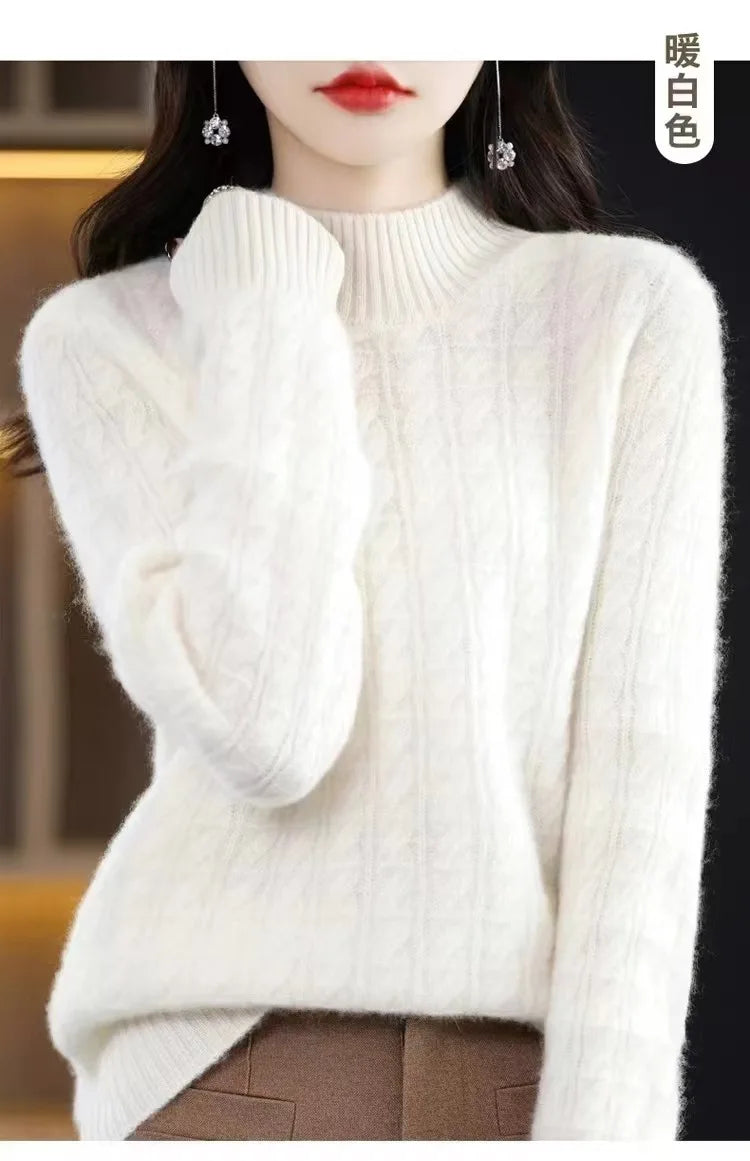 Cashmere Sweater Women's Autumn Winter New Half Turtleneck Bottoming Thickened Knitted Top Loose Solid Color