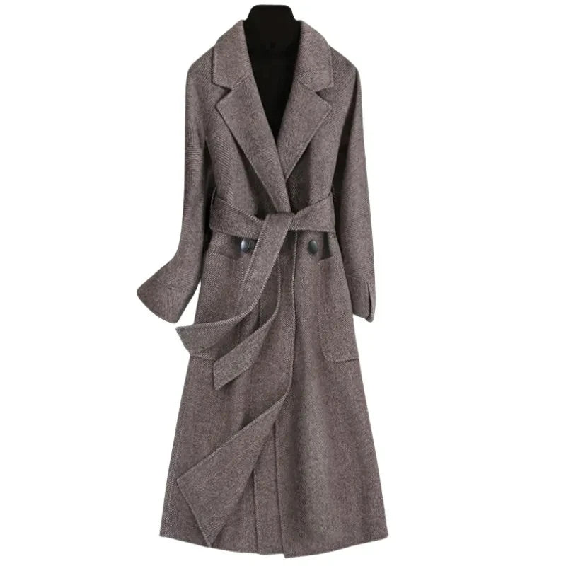 Women's Cashmere Coat 2025 New Autumn Winter Fashion Temperament Slim Thicken Woolen Coats With belt Female Long Overcoat