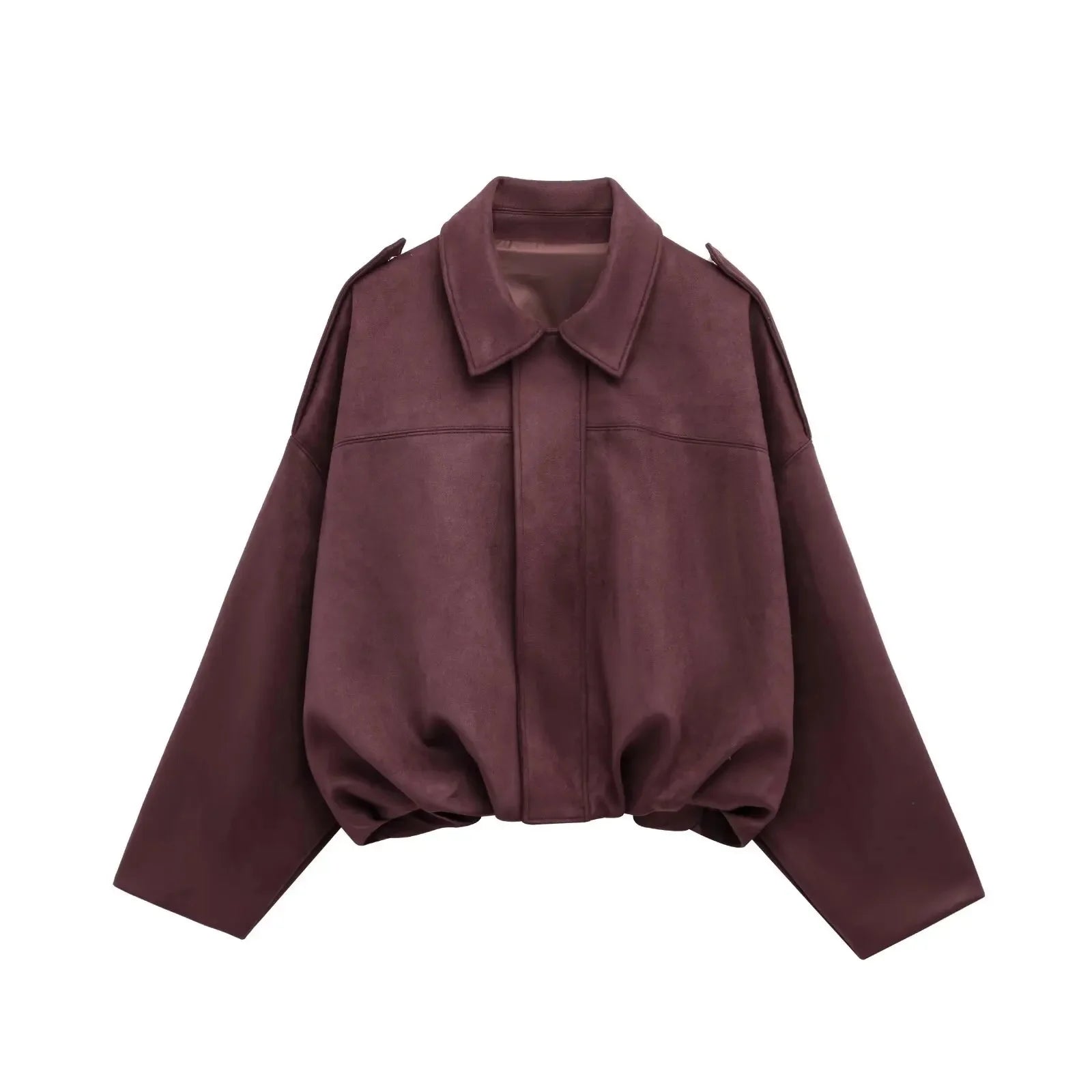 Unique Design Suede Jacket Women's Long Sleeve Waist Cinched Cuffed Flip Collar Pilot Style Fashionable Versatile Outerwear