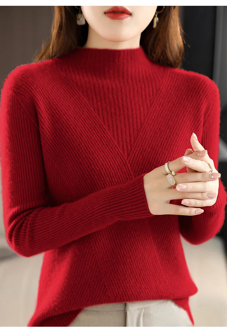 Cashmere Sweater Women Pure Color Half high collar Casual Long-sleeved Loose Pullover Cashmere Sweater Women's