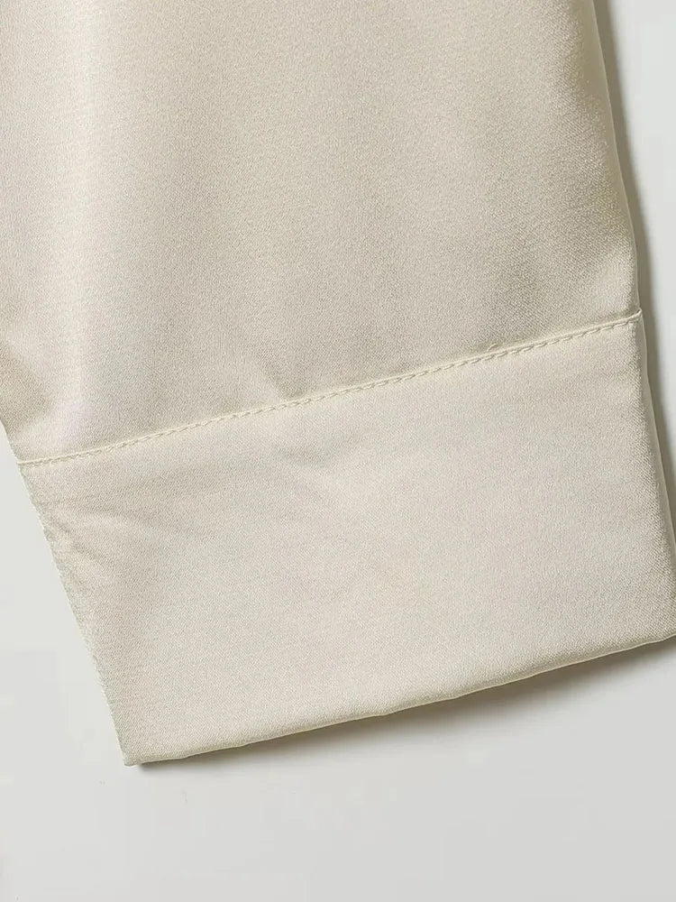 Women 2025 Autumn Winter New Silk Satin Blouse Turn-down Collar Single Breasted Long Sleeve Loose Blouse Fashion Shirt