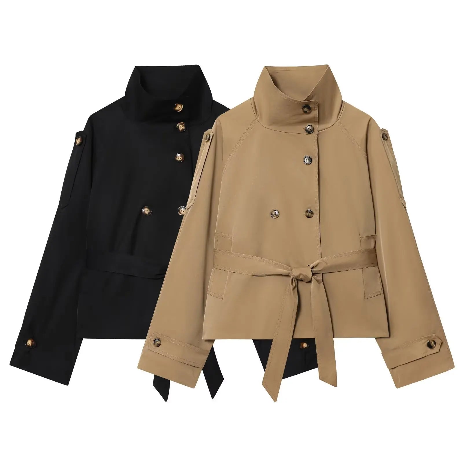 Women's Loose Motorcycle Jacket Stand-up Collar Long-sleeved Double-breasted Pocket Solid Color Cropped Overcoat New Chic Jacket