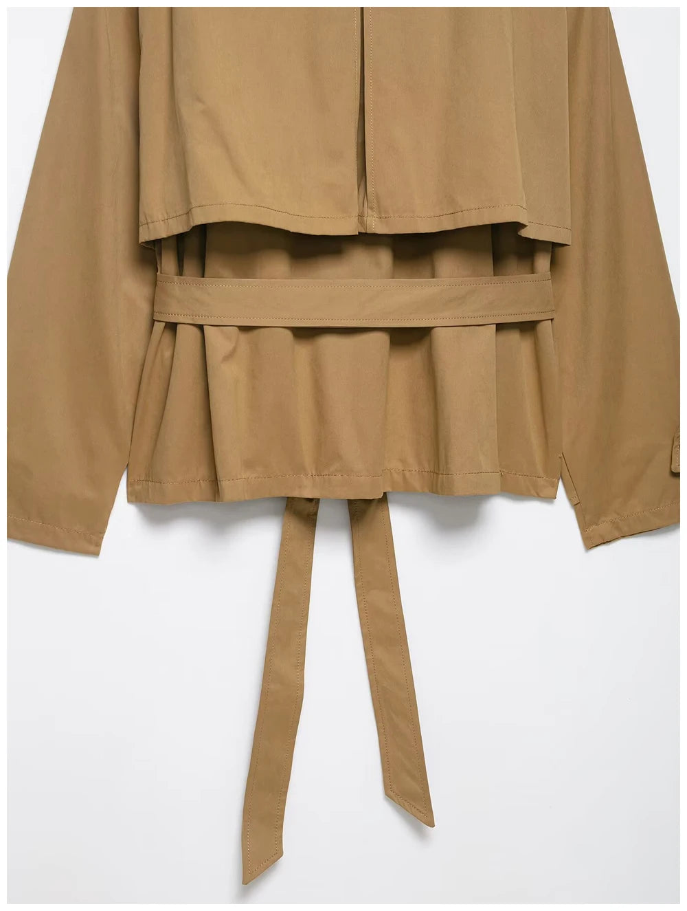 Women Fashion Cinched Waist Short Workwear Jacket Stand Collar Belted Trendy And Versatile Trench Coat Casual Stylish Streetwear